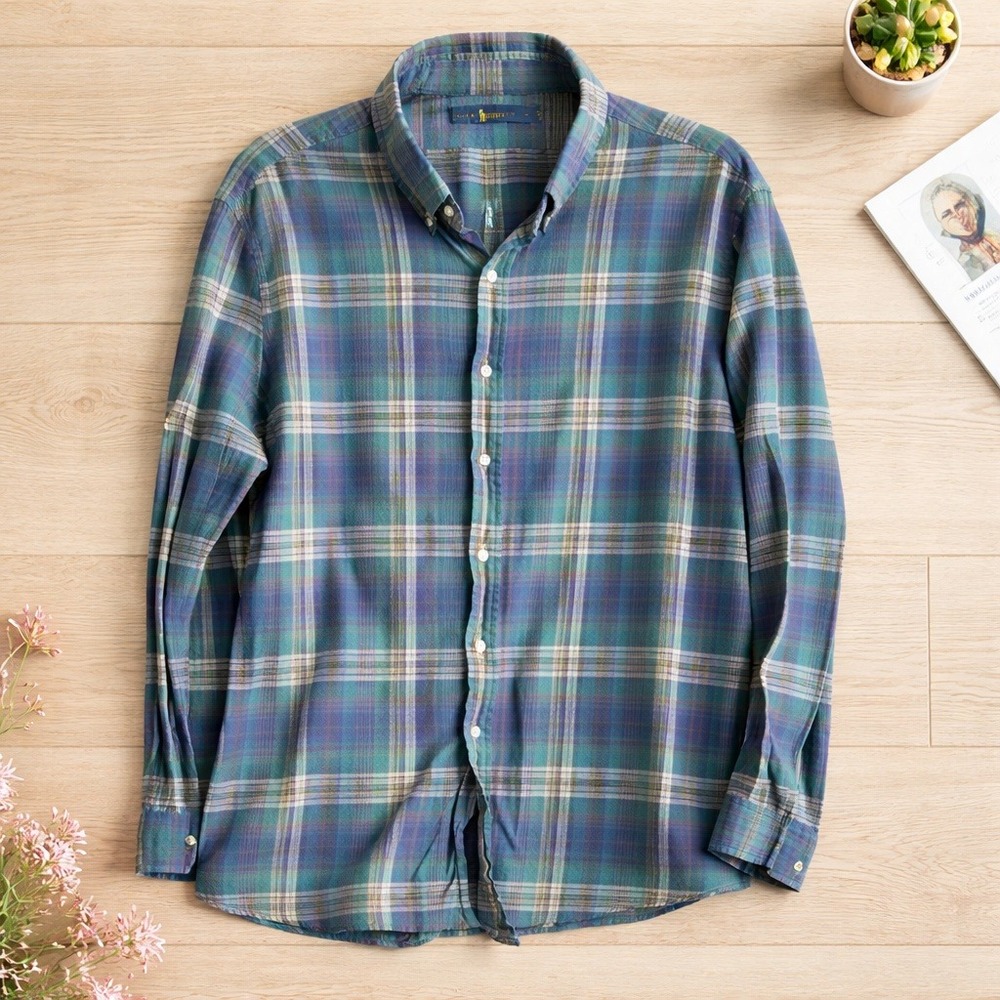 POLO Ralph Lauren‎ XL Men's Cotton Shirt Plaid Button Down Long Sleeve Vintage